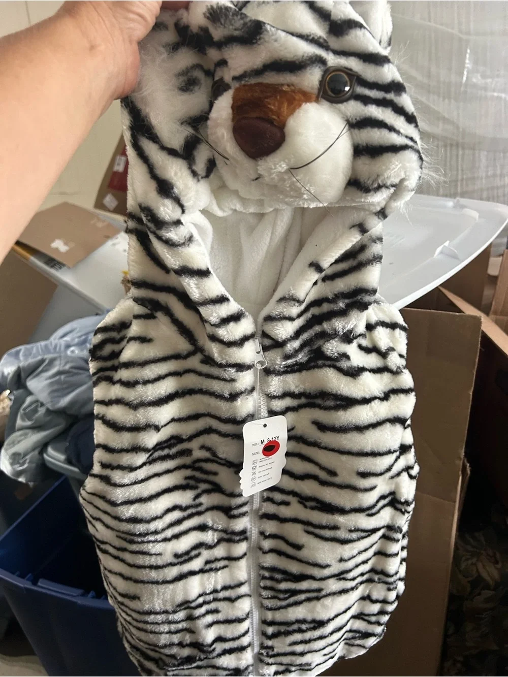 Plush cat Hooded Vest for Kids - White & Black